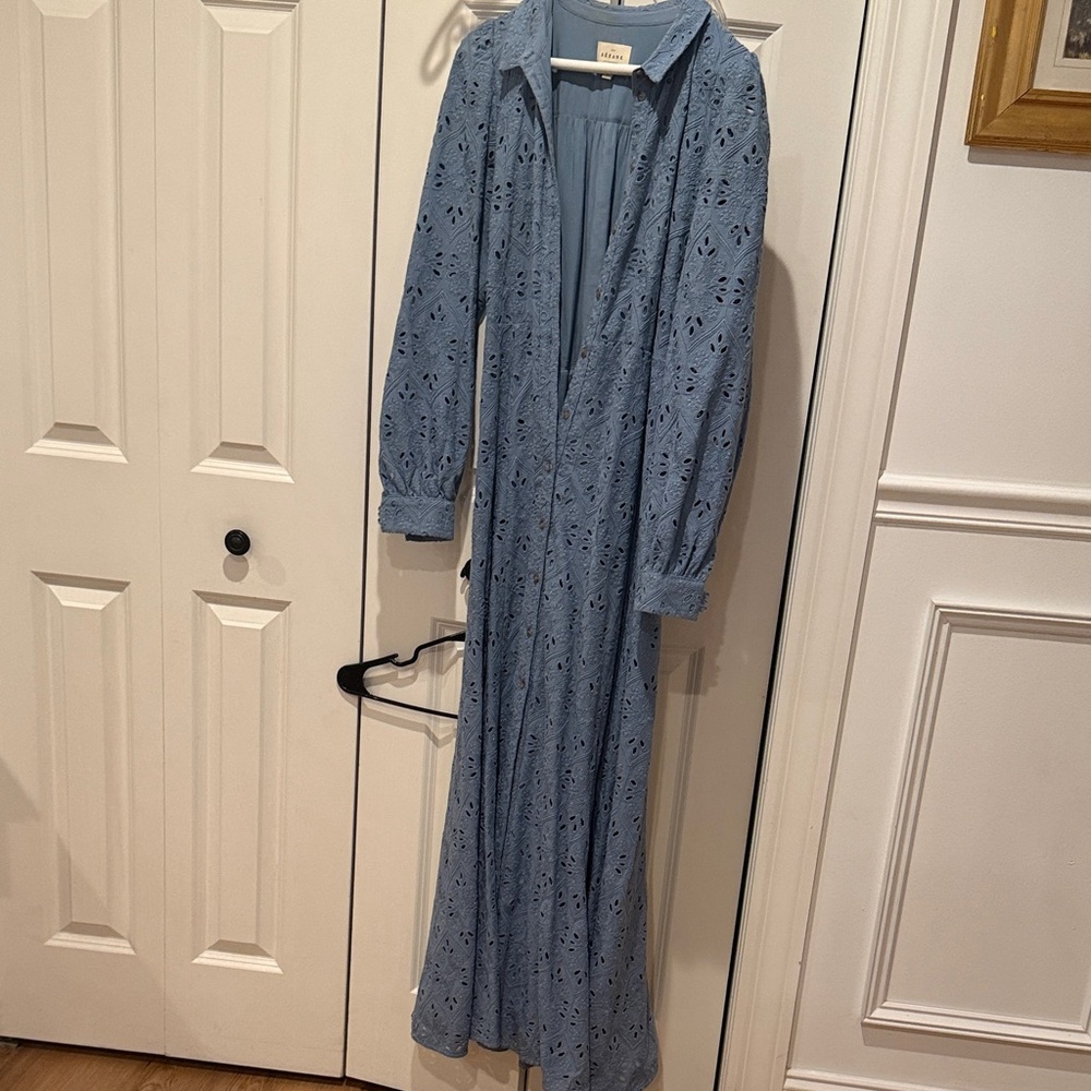 Sezane Light Blue Long Sleeve Lace Dress